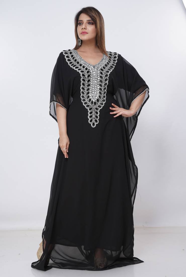 black  kaftan women dress long gown farasha morocco wear