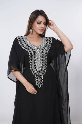 black  kaftan women dress long gown farasha morocco wear 4