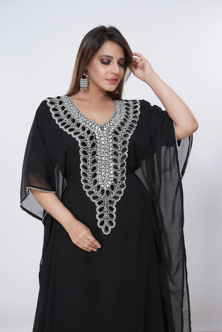 black  kaftan women dress long gown farasha morocco wear