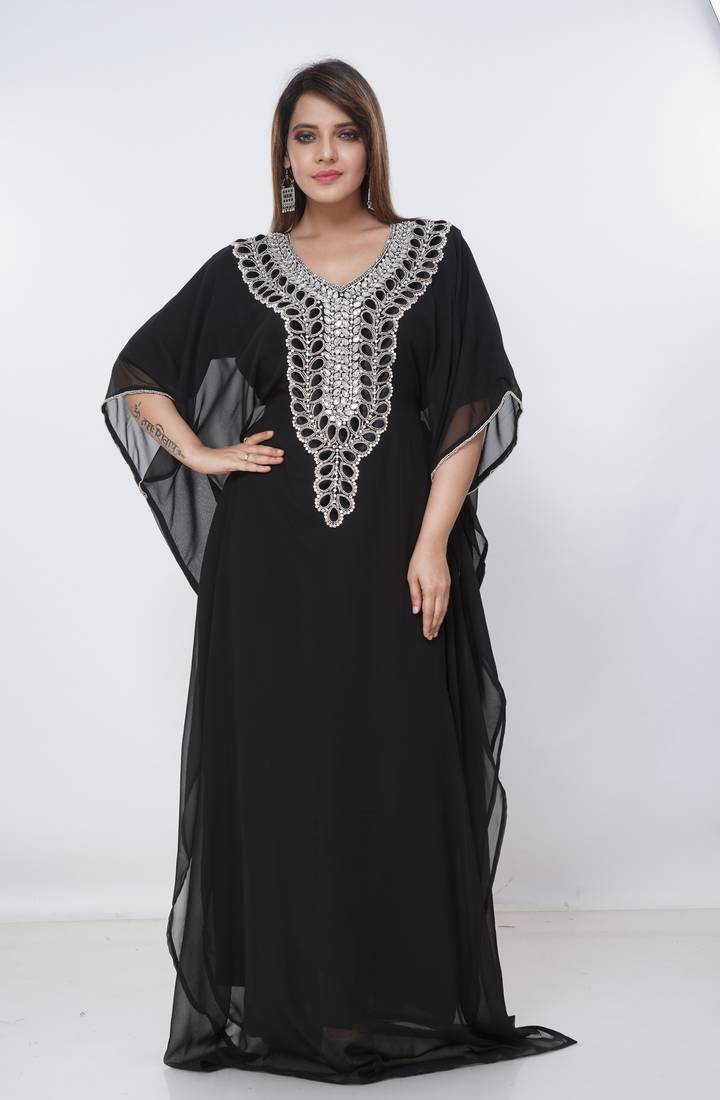 black  kaftan women dress long gown farasha morocco wear