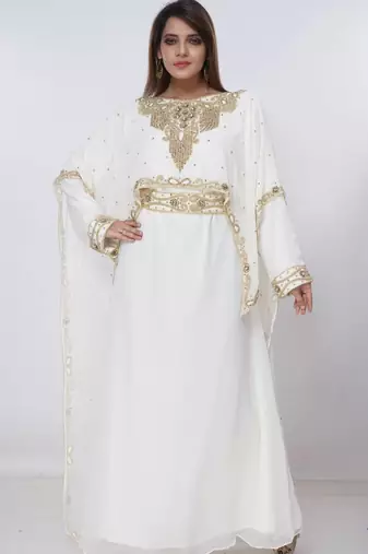 cream  kaftan women dress long gown farasha morocco wear