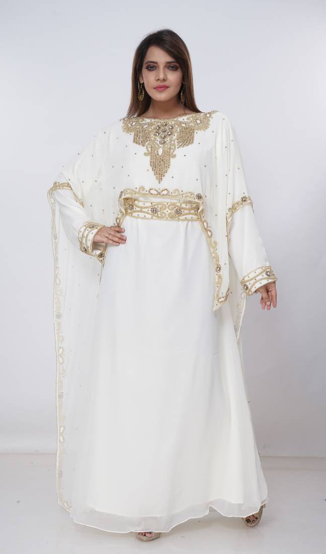 cream  kaftan women dress long gown farasha morocco wear