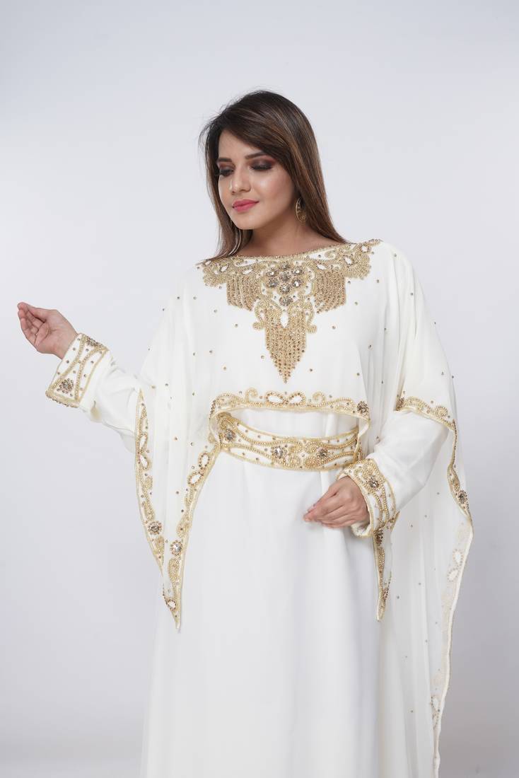 cream  kaftan women dress long gown farasha morocco wear