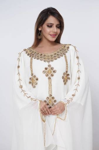 cream  kaftan women dress long gown farasha morocco wear