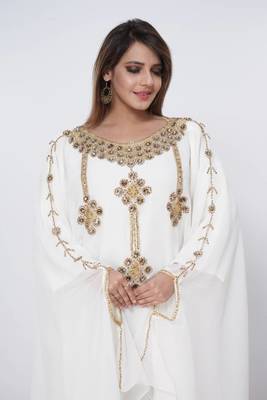 cream  kaftan women dress long gown farasha morocco wear 1