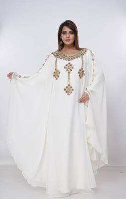cream  kaftan women dress long gown farasha morocco wear 3