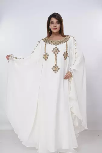 cream  kaftan women dress long gown farasha morocco wear
