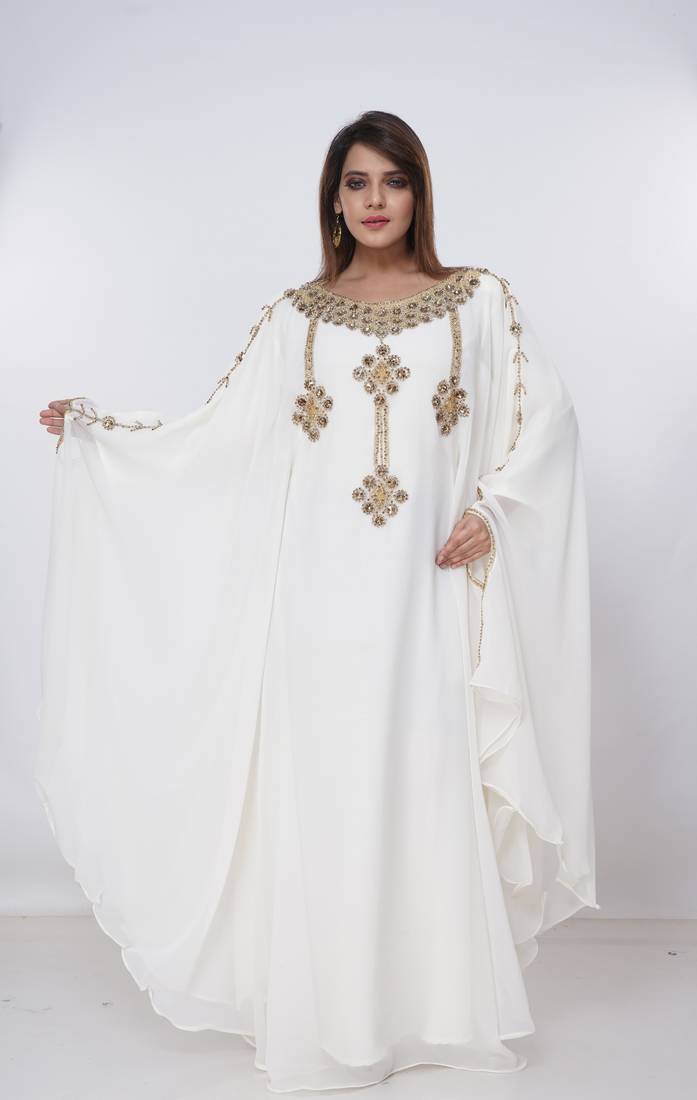 cream  kaftan women dress long gown farasha morocco wear
