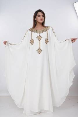 cream  kaftan women dress long gown farasha morocco wear 4