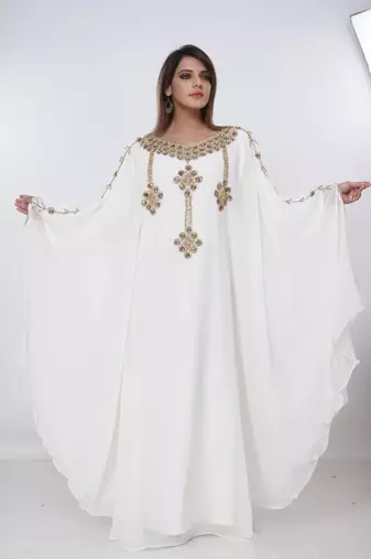 cream  kaftan women dress long gown farasha morocco wear
