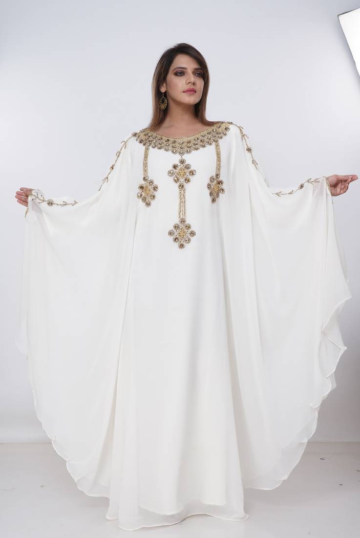 cream  kaftan women dress long gown farasha morocco wear