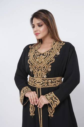 black  kaftan women dress long gown farasha morocco wear