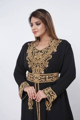 black  kaftan women dress long gown farasha morocco wear 1