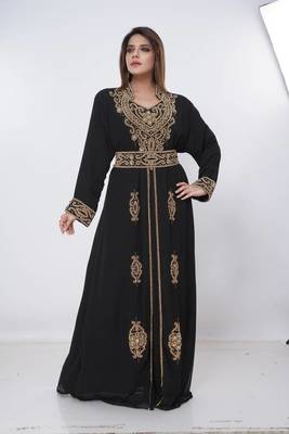 black  kaftan women dress long gown farasha morocco wear 2