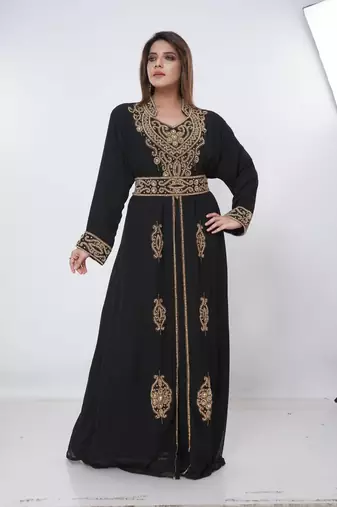 black  kaftan women dress long gown farasha morocco wear