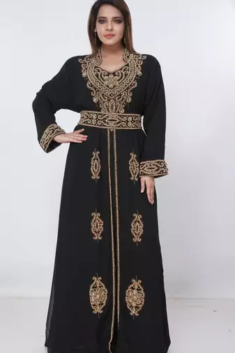 black  kaftan women dress long gown farasha morocco wear