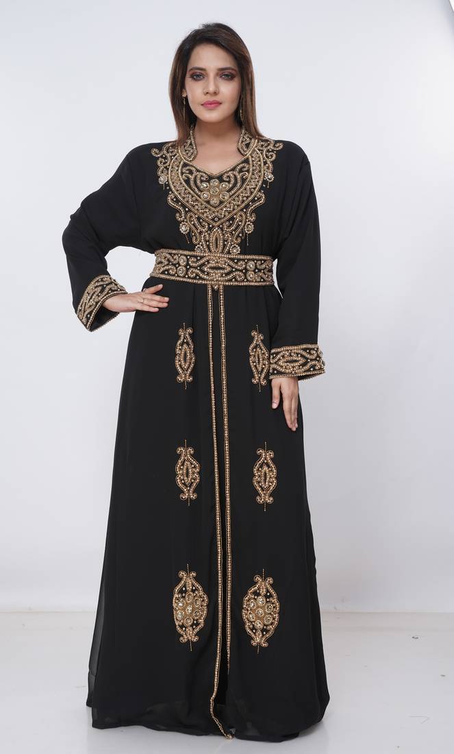 black  kaftan women dress long gown farasha morocco wear