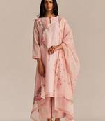 Primrose pink woven kurta set