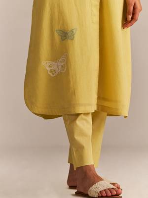 Popcorn yellow embroidered kurta set 2