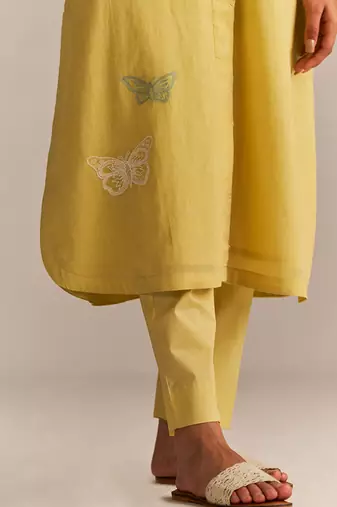 Popcorn yellow embroidered kurta set
