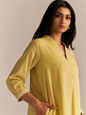 Popcorn yellow embroidered kurta set 3