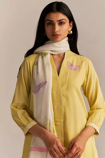 Popcorn yellow embroidered kurta set