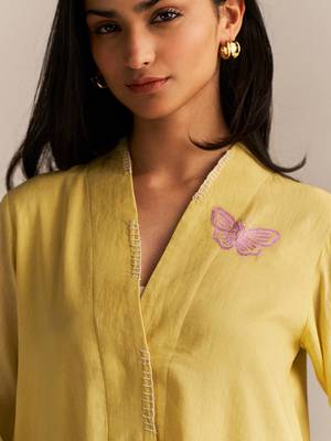 Popcorn yellow embroidered kurta set 5