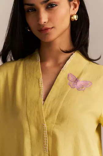 Popcorn yellow embroidered kurta set