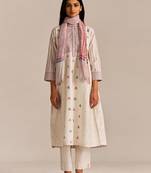 Off-white cotton embroidered kurta set
