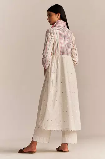 Off-white cotton embroidered kurta set
