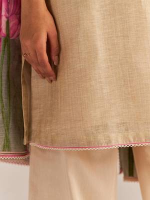 Beige and pink woven kurta set 5