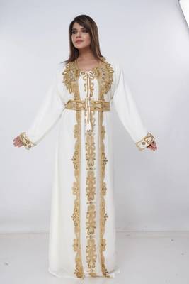 cream  kaftan women dress long gown farasha morocco wear 1