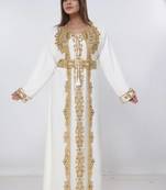 cream  kaftan women dress long gown farasha morocco wear