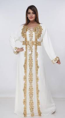 cream  kaftan women dress long gown farasha morocco wear 2