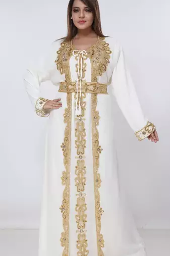 cream  kaftan women dress long gown farasha morocco wear