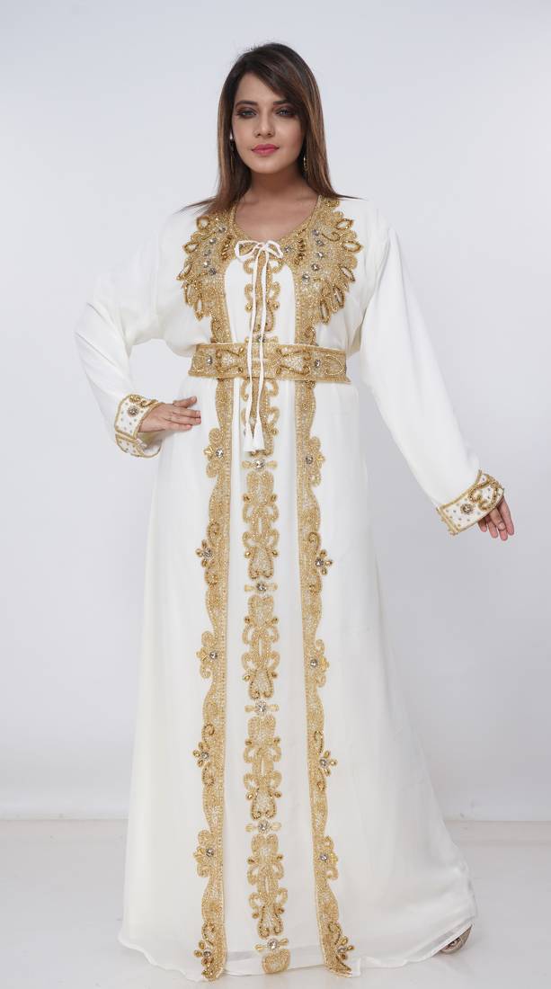 cream  kaftan women dress long gown farasha morocco wear