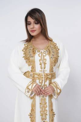 cream  kaftan women dress long gown farasha morocco wear 3