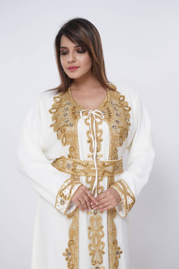 cream  kaftan women dress long gown farasha morocco wear