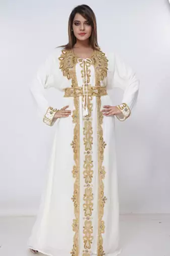 cream  kaftan women dress long gown farasha morocco wear