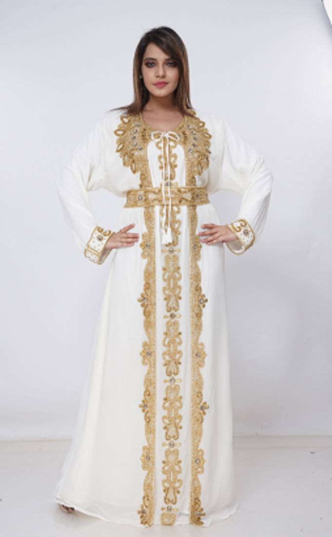 cream  kaftan women dress long gown farasha morocco wear