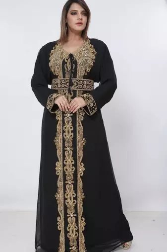 black  kaftan women dress long gown farasha morocco wear