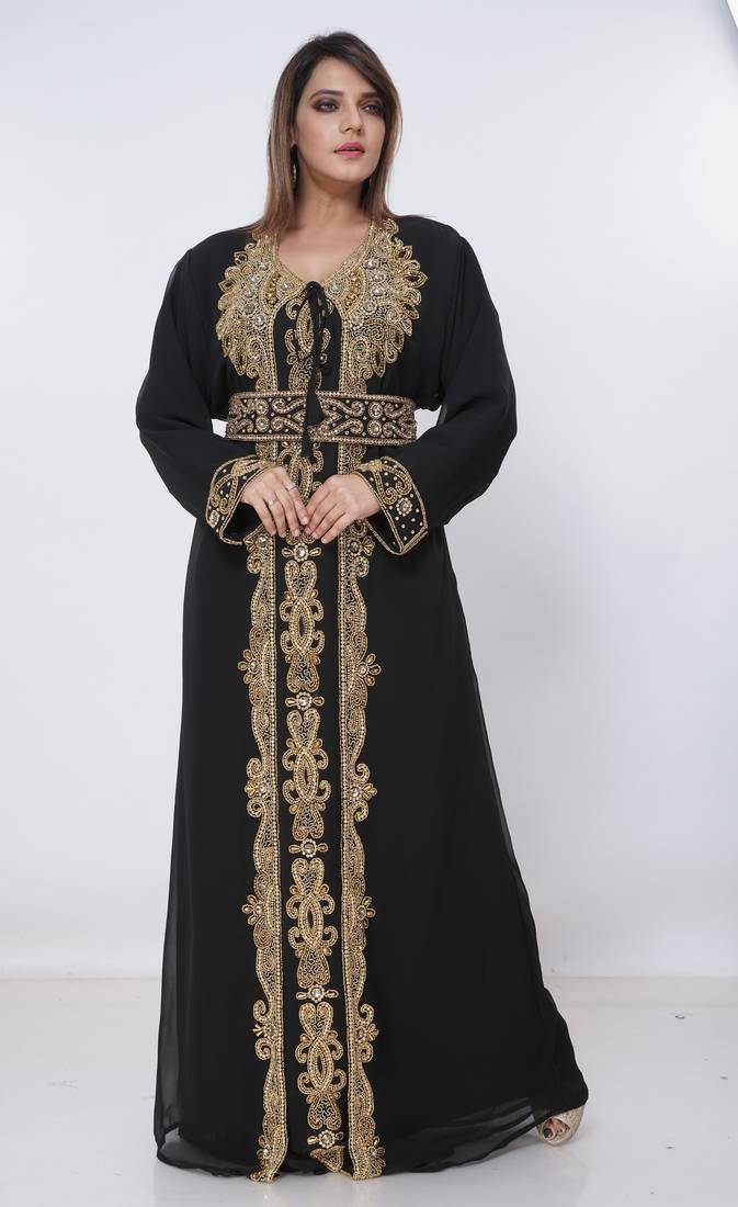 black  kaftan women dress long gown farasha morocco wear