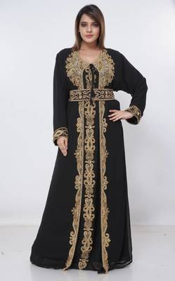 black  kaftan women dress long gown farasha morocco wear 3