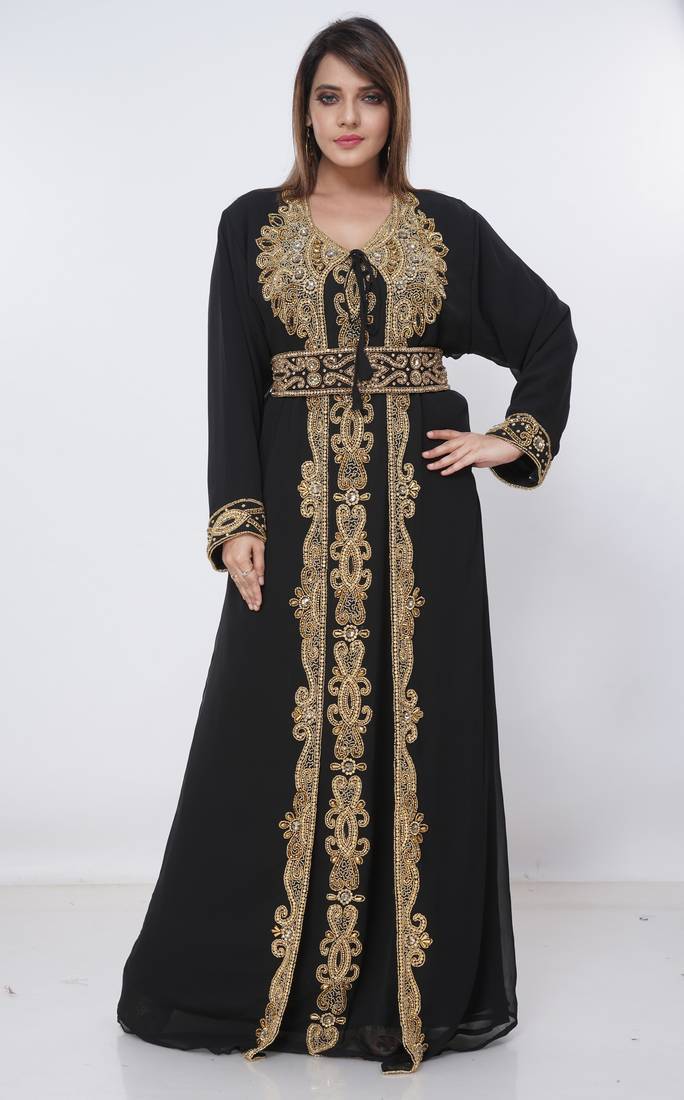 black  kaftan women dress long gown farasha morocco wear