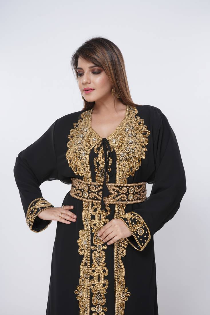 black  kaftan women dress long gown farasha morocco wear