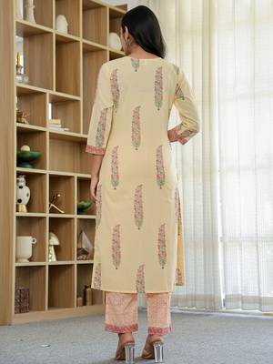 cream cotton straight ethnic motifs kurta dupatta set 3