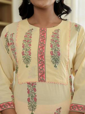 cream cotton straight ethnic motifs kurta dupatta set 4