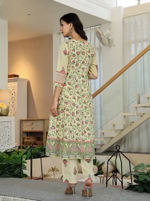 yellow cotton kalidaar kurta dupatta set 3