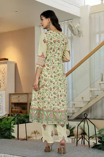 yellow cotton kalidaar kurta dupatta set