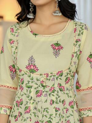 yellow cotton kalidaar kurta dupatta set 4